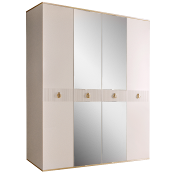 Шкаф 4-х дверный с зеркалом Римини СОЛО (Слоновая кость/Золото) РМШ1/4(s)
