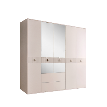 Шкаф 5-ти дверный с зеркалом, с ящиками Римини СОЛО (Бежевый/Серебро) РМШ1/51(s)