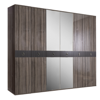 Шкаф 6-ти дверный с зеркалом Римини СОЛО (Орех империя/Серебро) РМШ1/6(s)