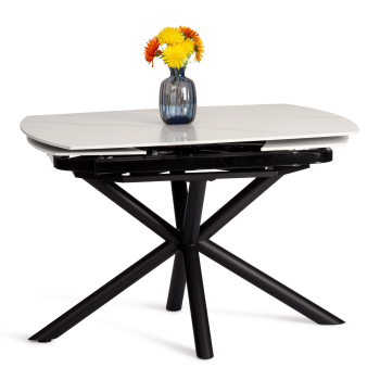 Стол обеденный Winston/Винстон, столешница керамика (глянцевая) / опоры металл, белый/черный, (120+30+30)x80x75(+1) см