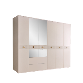 Шкаф 6-ти дверный с зеркалом, с ящиками Римини СОЛО (Бежевый/Золото) РМШ1/61(s)