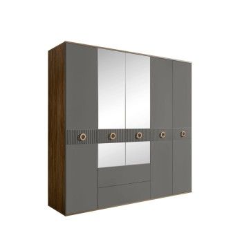 Шкаф 5-ти дверный с зеркалами, с ящиками, Bogemia Woodline Fa (Серый/Золото) БМШ1/51(Fa)