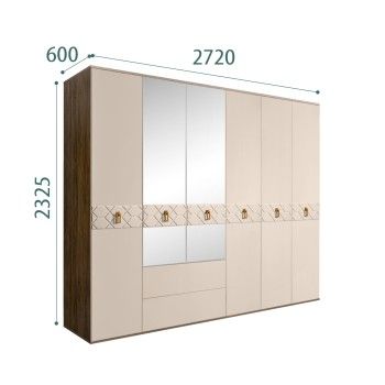 Шкаф 6-ти дверный с зеркалами, с ящиками, Bogemia Woodline Fa (Ваниль/Золото) БМШ1/61(Fa)