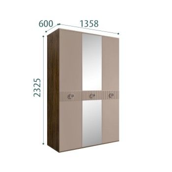 Шкаф 3-х дверный с зеркалом Bogemia Woodline Fi (Мокка/Хром) БМШ1/3