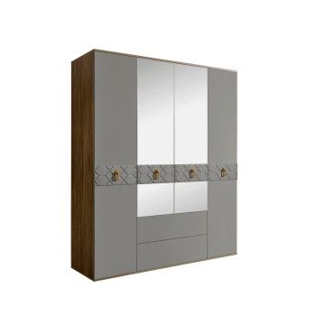Шкаф 4-х дверный с зеркалами, с ящиками, Bogemia Woodline Fa (Серый/Золото) БМШ1/41(Fa)