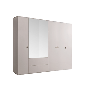 Шкаф 6-ти дверный с зеркалом, с ящиками Римини (Слоновая кость/Серебро) РМШ1/61