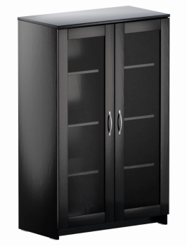 Тумба Сириус, 2 двери со стеклом, 78х41х124 см, дуб венге, черно-коричневая