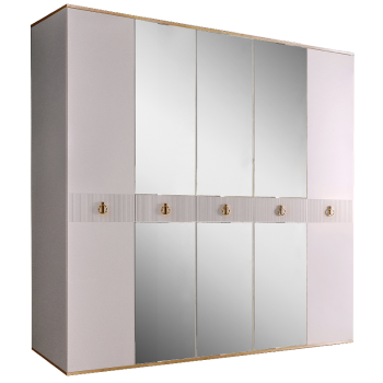 Шкаф 5-ти дверный с зеркалом Римини СОЛО (Белый/Золото) РМШ1/5(s)