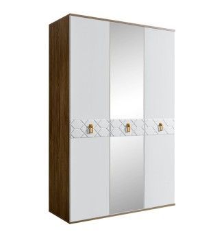 Шкаф 3-х дверный с зеркалом Bogemia Woodline Fa (Белый/Золото) БМШ1/3