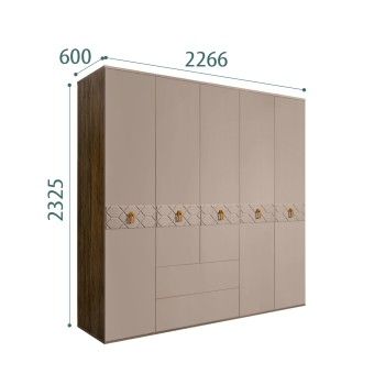 Шкаф 5-ти дверный с ящиками, Bogemia Woodline Fa (Мокка/Золото) БМШ2/51(Fa)