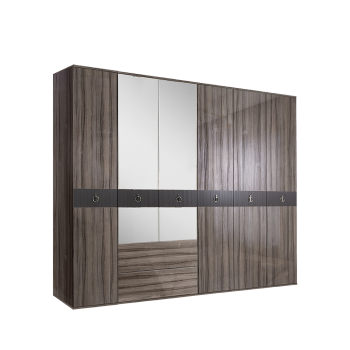 Шкаф 6-ти дверный с зеркалом, с ящиками Римини СОЛО (Орех империя/Серебро) РМШ1/61(s)