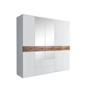 Шкаф 5-ти дверный с зеркалами, с ящиками, Bogemia Wood Wo (Белый/Золото) БМШ1/51(Wo)