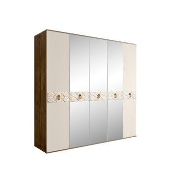 Шкаф 5-ти дв. с зеркалами Bogemia Woodline Fa (Слоновая кость/Золото) БМШ1/5(Fa)