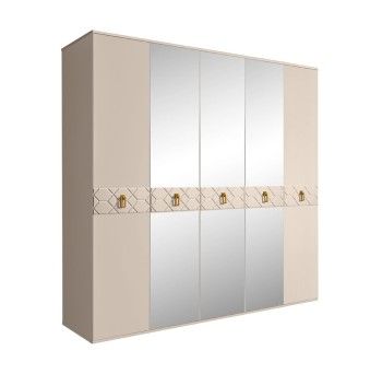 Шкаф 5-ти дв. с зеркалами Bogemia Farfalle (Ваниль/Золото) БМШ1/5(Fa)