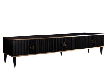 Тумба под телевизор 3 ящика Римини СОЛО (Черный/Золото) РМТ-4(s)[10]