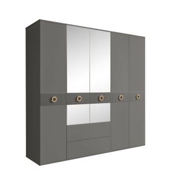 Шкаф 5-ти дверный с зеркалами, с ящиками, Bogemia Fillini (Серый/Золото) БМШ1/51(Fi)