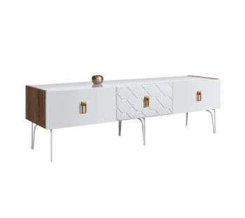 Тумба телевизионная 1.6м Bogemia Woodline Fa (Белый) (Lakobel/Золото) БМТ-1[10]