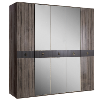Шкаф 5-ти дверный с зеркалом Римини СОЛО (Орех империя/Золото) РМШ1/5(s)
