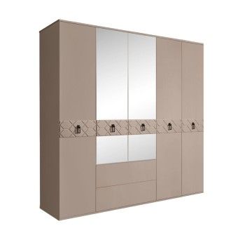 Шкаф 5-ти дверный с зеркалами, с ящиками, Bogemia Farfalle (Мокка/Черный) БМШ1/51(Fa)