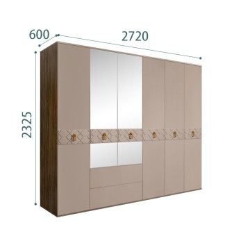 Шкаф 6-ти дверный с зеркалами, с ящиками, Bogemia Woodline Fa (Мокка/Золото) БМШ1/61(Fa)