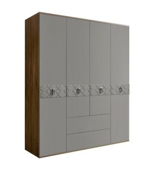 Шкаф 4-х дверный с ящиками Bogemia Woodline Fa (Серый/Хром) БМШ2/41