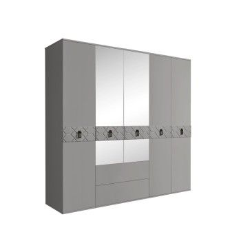 Шкаф 5-ти дверный с зеркалами, с ящиками, Bogemia Farfalle (Серый/Черный) БМШ1/51(Fa)