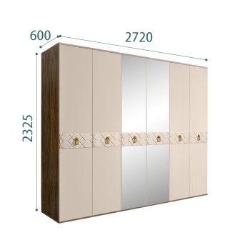 Шкаф 6-ти дв. с зеркалами Bogemia Woodline Fa (Ваниль/Золото) БМШ1/6(Fa)