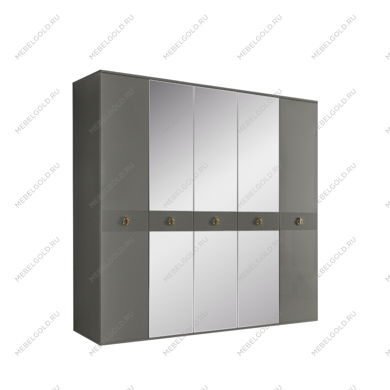Шкаф 5-ти дверный с зеркалом Римини СОЛО (Серый/Золото) РМШ1/5(s)