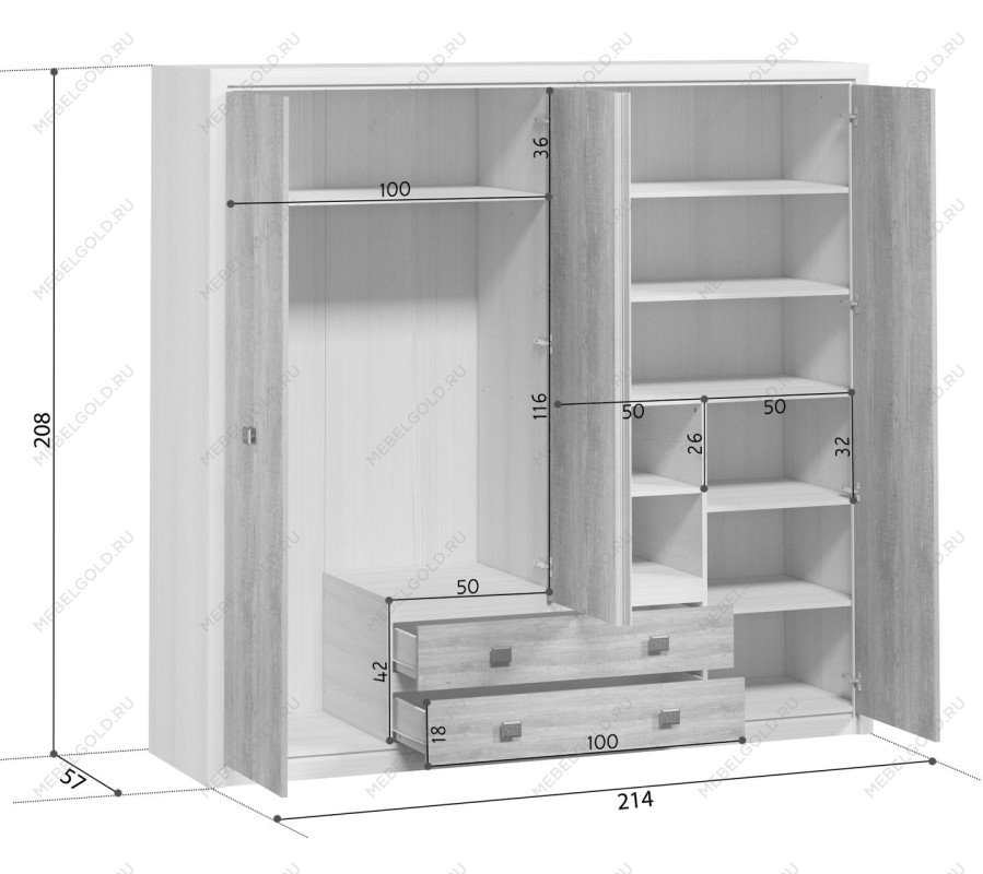 Шкаф платяной Коен SZF4D2S ясень снежный | изображение 2