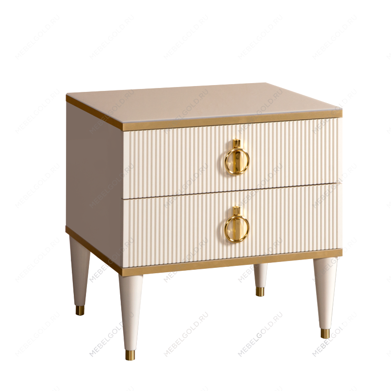 Тумба прикроватная 2 ящика Римини СОЛО (Слоновая кость/Золото) РМТП-2(s)