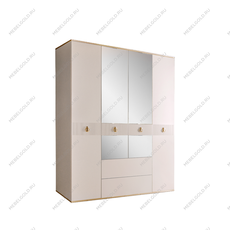 Шкаф 4-х дверный с зеркалом, с ящиками Римини СОЛО (Слоновая кость/Золото) РМШ1/41(s)