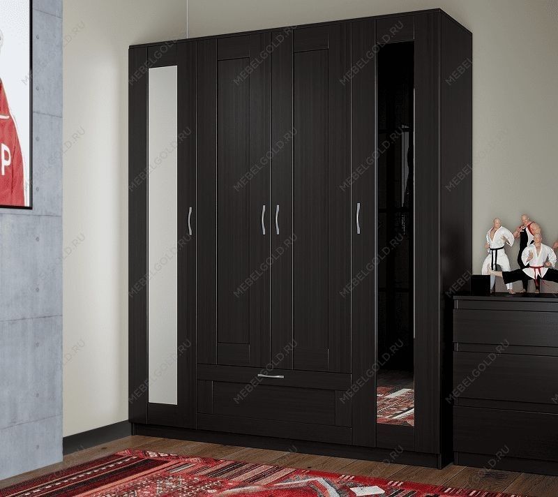 БРИМНЭС / СИРИУС Шкаф ИКЕА / IKEA комбинированный 4 двери и 1 ящик Дуб Венге (с 2 зеркалами) | изображение 4