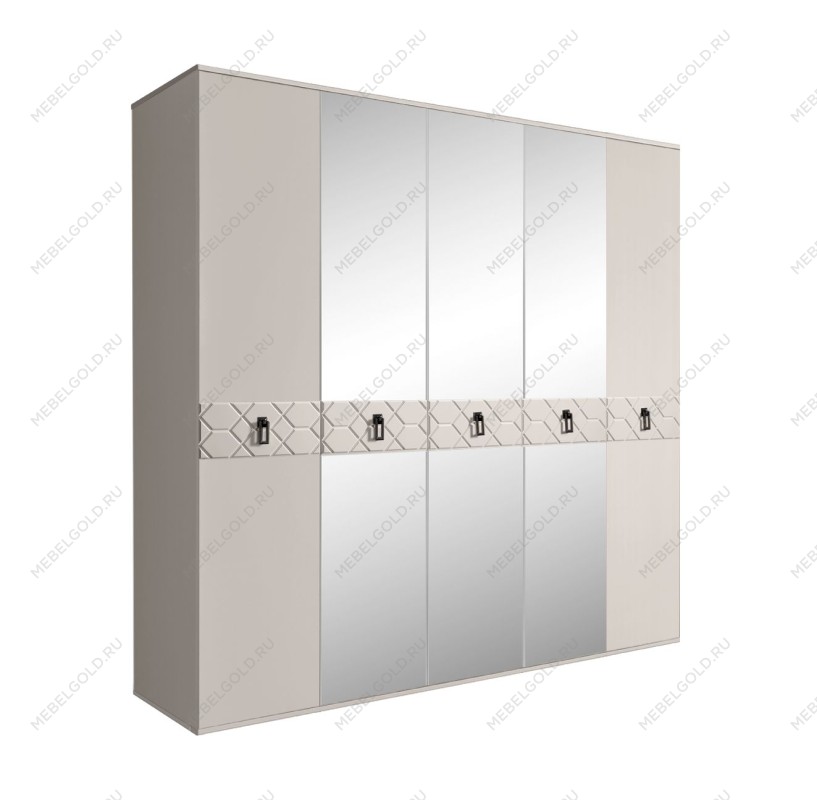 Шкаф 5-ти дв. с зеркалами Bogemia Farfalle (Шелк/Черный) БМШ1/5(Fa)