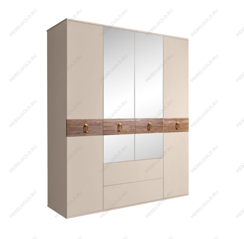 Шкаф 4-х дверный с зеркалами, с ящиками, Bogemia Wood Fa (Ваниль/Золото) БМШ1/41(Wo)