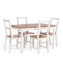 Обеденный комплект Соната (стол + 4 стула)/Sonata dining set, массив сосны, стол: 120х75х73см  стул :41х50х95см, антик/белый
