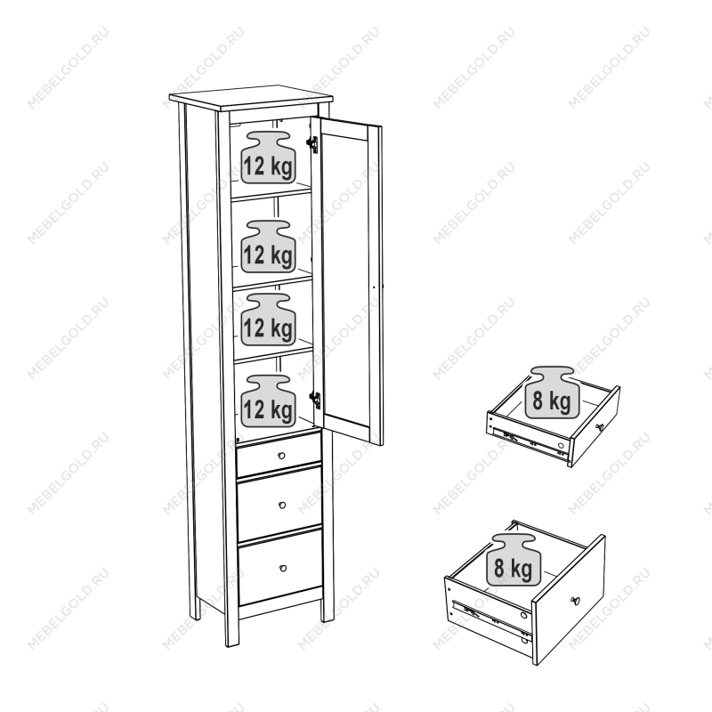 САГА шкаф с витриной 50 белый/ясень | изображение 4