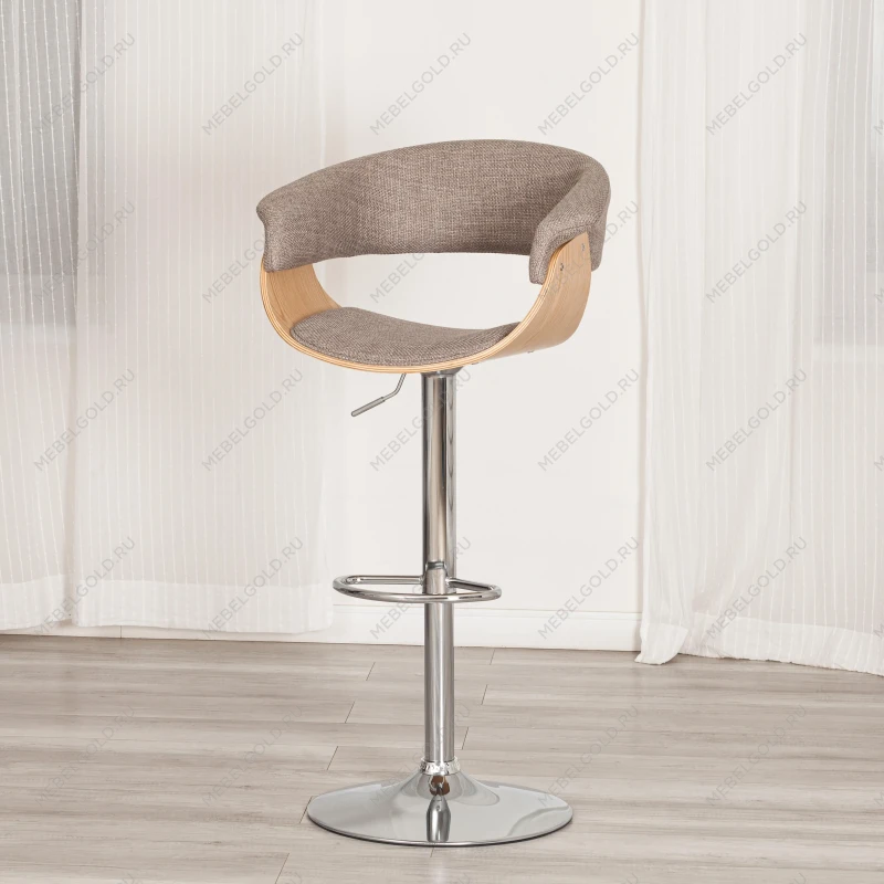 Барный стул VIMTA (mod.4021S), металл/дерево/ткань, 60х51х91,5-112,5 см, выс. сид. 61,5-82,5 см, бежевый/натур./хром, Aimcasa 5 | изображение 12