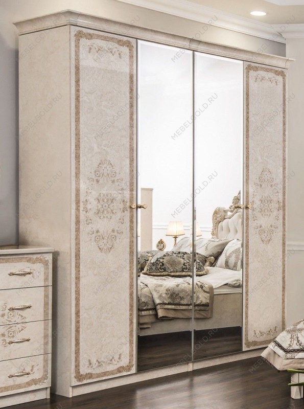 Шкаф Патрисия 4-дверный (1+2+1) с зеркалом крем корень глянец | изображение 2