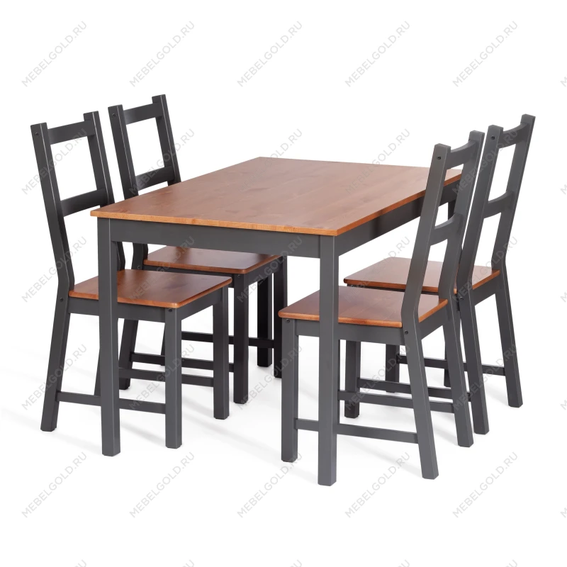 Обеденный комплект Соната (стол + 4 стула)/Sonata dining set, массив сосны, стол: 120х75х73см  стул :41х50х95см, антик /графит | изображение 3