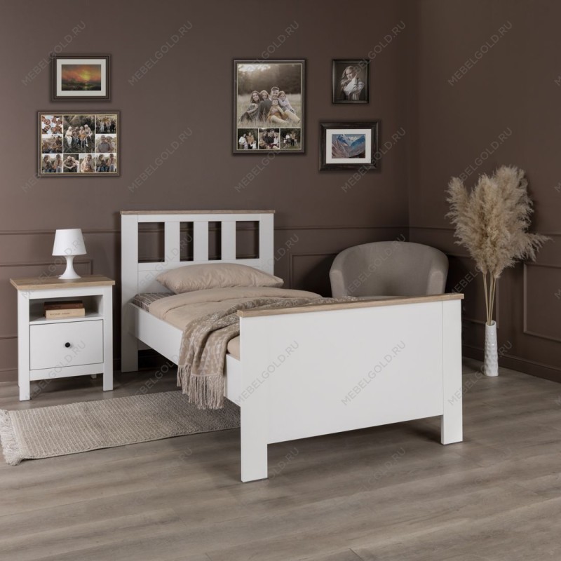 САГА кровать одинарная 90х200 белая/ясень | изображение 2