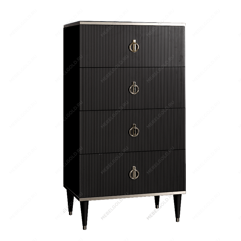 Комод 4 ящика Римини СОЛО (Черный/Серебро) РМКМ-6(s)