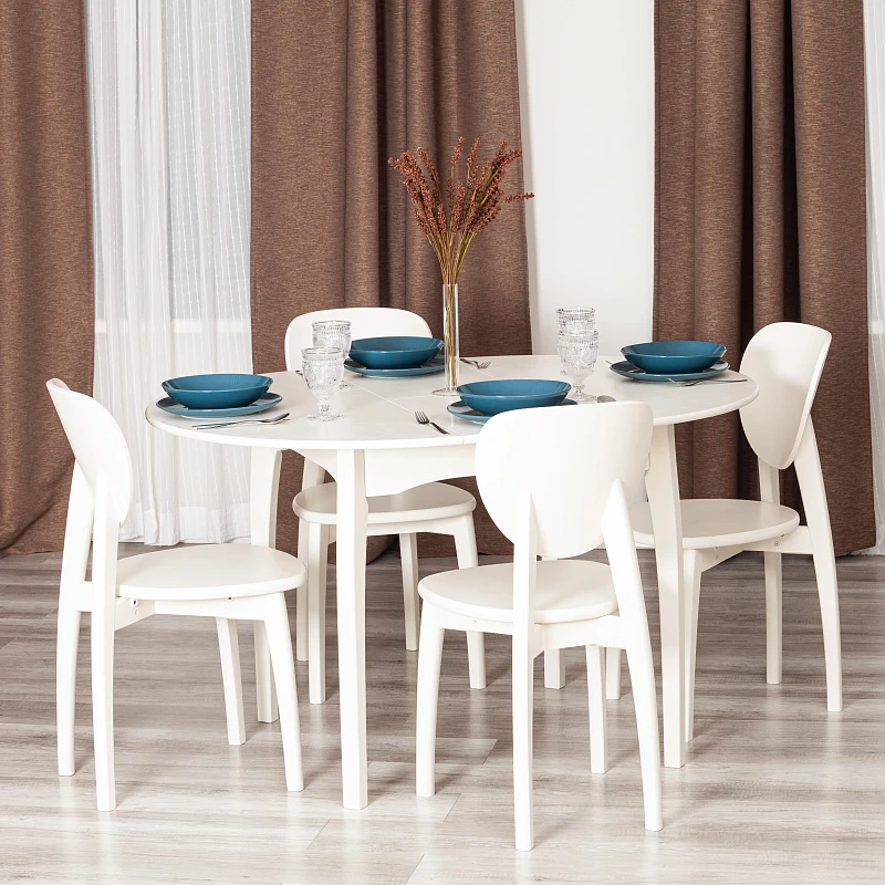 Стол DIAMANTE круглый, бук, мдф, шпон дуба, 100 х 100+30 х 75 см, Ivory white | изображение 13