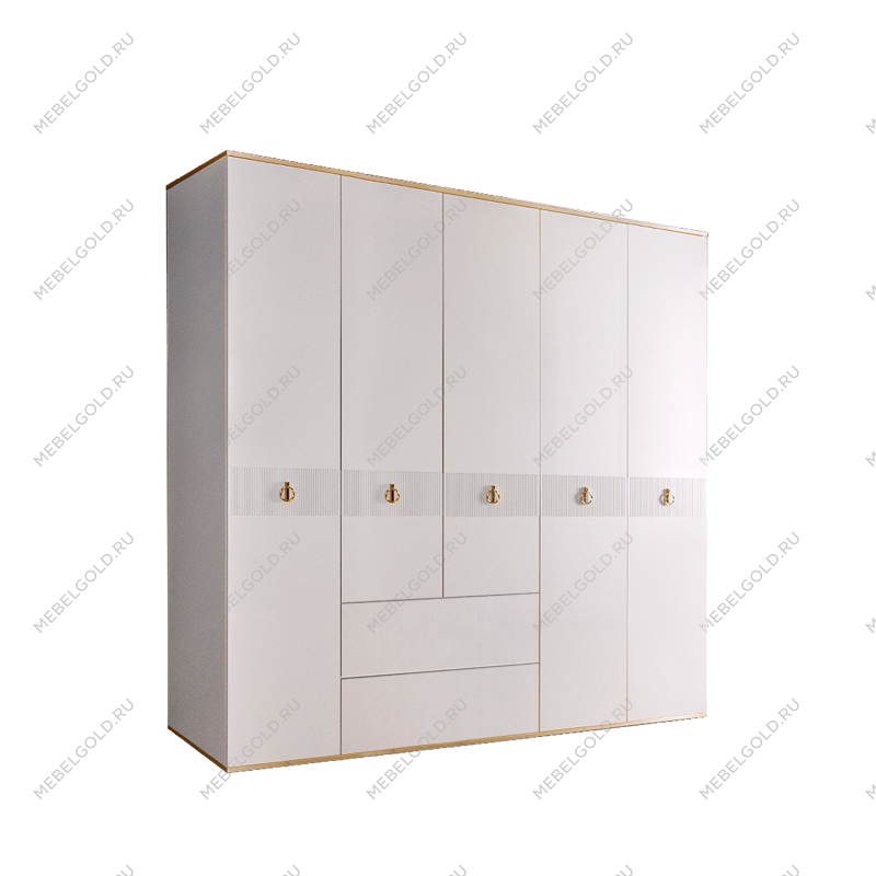 Шкаф 5-ти дверный с ящиками Римини СОЛО (Белый/Золото) РМШ2/51(s)