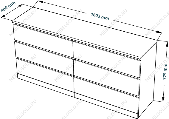 МАЛЬМ / VARMA Комод ИКЕА / IKEA 6D, 160x78x40, пигмент, белый | изображение 3