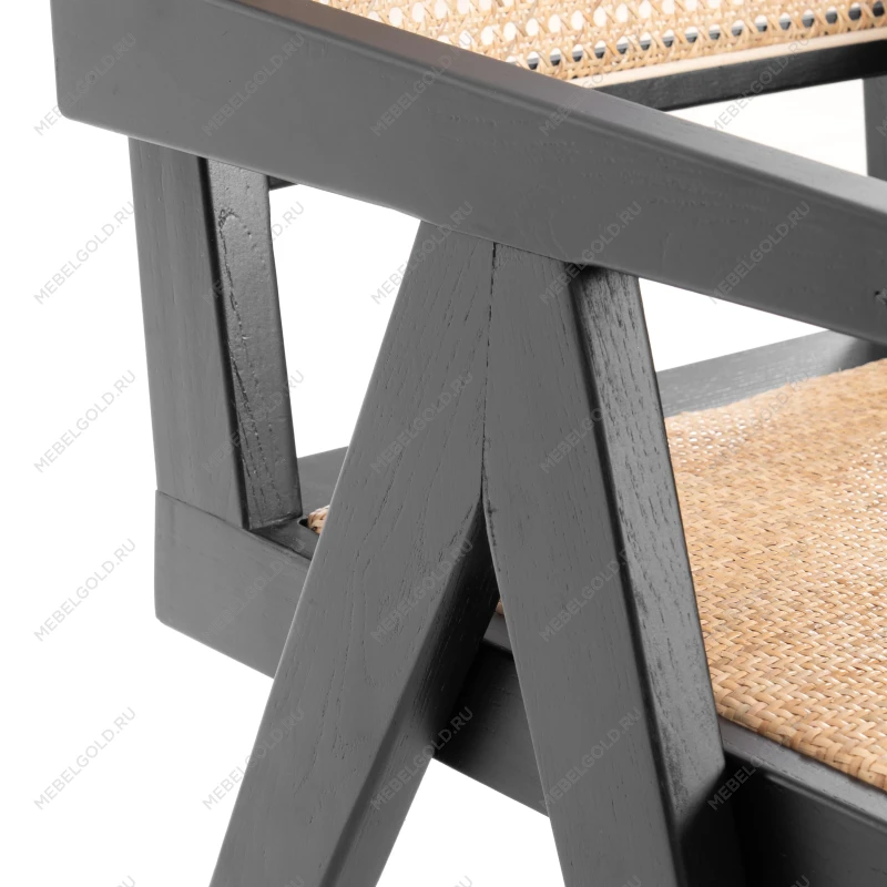 Кресло LOKI, дерево вяз/ротанг, черный, 50х50х84 см | изображение 6