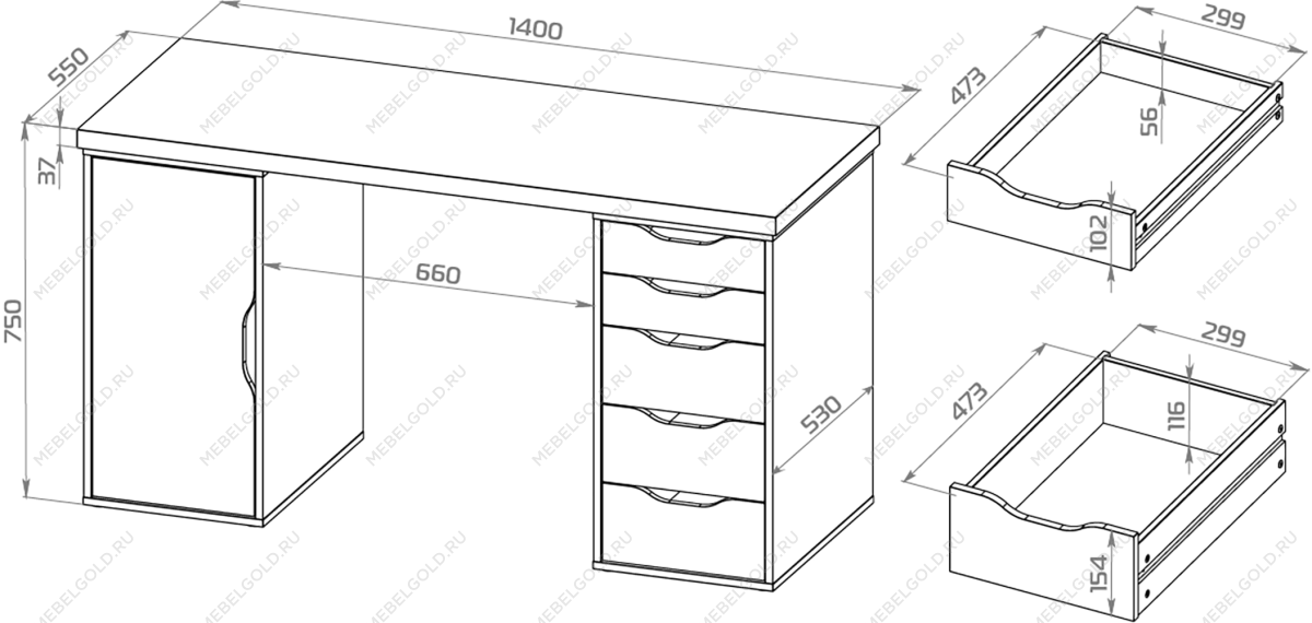 ИНГАР 2/5/ДВ стол письменный 140x75x55, дуб беленый/серо-бирюзовый | изображение 2