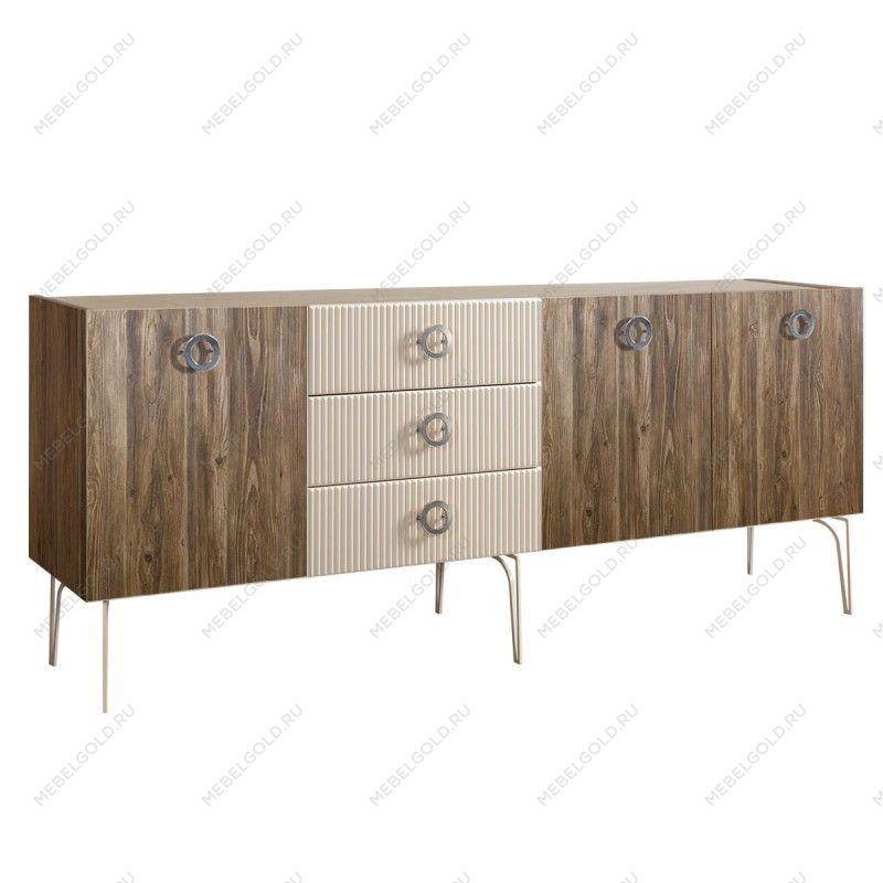Комод 2.1м Bogemia Woodline Wood Fi (Слоновая кость) (Novabuk/Хром) БМКМ-5