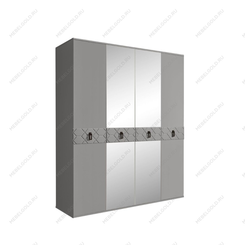 Шкаф 4-х дв. с зеркалами Bogemia Farfalle (Серый/Черный) БМШ1/4(Fa)