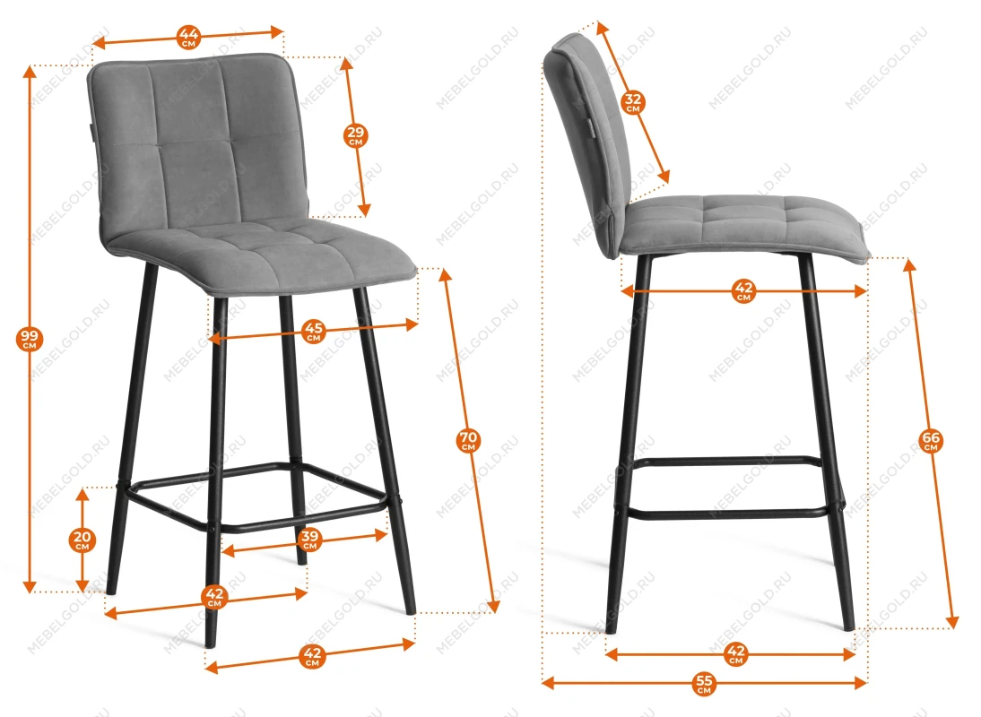 Полубарный стул Bari/Бари, велюр, серый, 29, 42х55х99 см | изображение 15