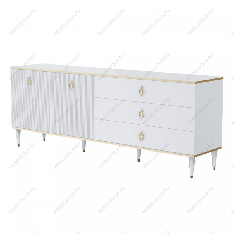 Комод для гостиной 2.1м Римини СОЛО (Белый/Золото) РМКМ-5(s)